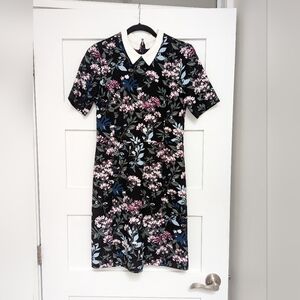 Ivanka Trump Short Sleeve Removable Collar Floral Print Dress